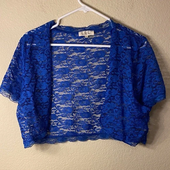COC Women's Royal Blue Lace Shrug - Picture 1 of 4